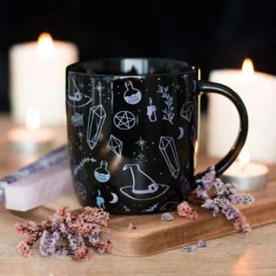 Image of Something Different Wholesale Crystal Witch Print Mug 11 oz Ceramic Coffee Cup for Enthusiasts, Witchcraft Decor, Gift Witches and Lovers