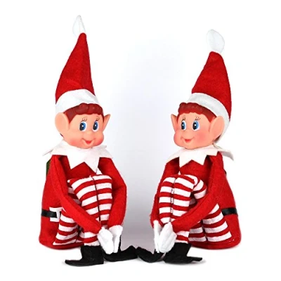 Image of eBuyGB Pack of 2 Christmas Elf Soft Toy Smiley Face Sits On Shelf, Red
