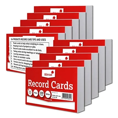 Image of Silvine Record Card Bulk Pack of 1000 10 x 100 5x3 White Plain Cards Size Small 127 76mm with Tips and Ideas