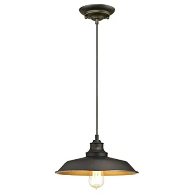 Image of 63447 Iron Hill One Light Indoor Pendant, Oil Rubbed Bronze Finish with Highlights