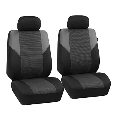 Image of FH Group Car Seat Covers Front Set Gray Cloth for Low Back Seats with Removable Headrest, Universal Fit, Automotive Cover, Airbag Compatible Cover SUV, Sedan, Van