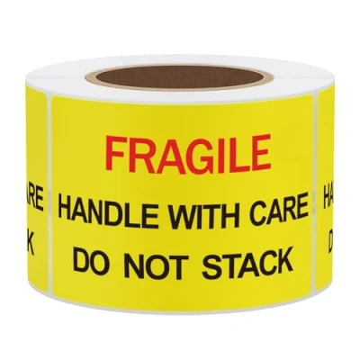Image of Hylabelest Fragile Handle with Care Do Not Stack Pallet Labels 2x3 inch Yellow 300 Per Roll (Type 1)
