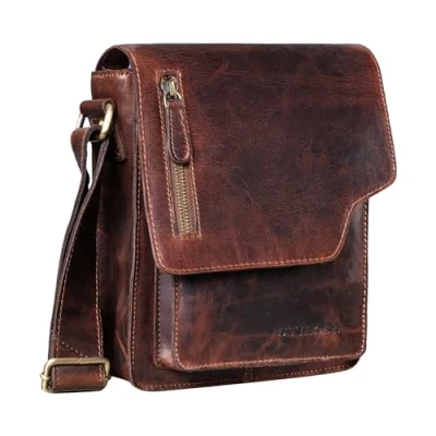 Image of STILORD &#039;Pete&#039; shoulder bag leather small for men messenger cross body vintage design fit 8,4 inch tablets real leather, Colour:florida brown
