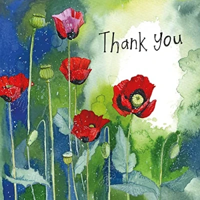 Image of ALEX CLARK Thank You Poppies Foil Card Flowers Nature Plants Designed and Printed in the UK…