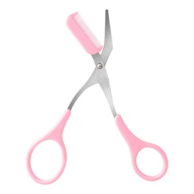 Image of Professional Precision Trimmer, Eyebrow Scissors with Comb Eyelashes Hair Remover Cutting Beauty Tool for Men Women (Pink)