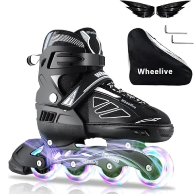 Image of Wheelive Adjustable Inline Skates for Kids and Adults, Oversized Illuminating Performance with Full Light Up Wheels Ideal Boys,Girls,Men,Women