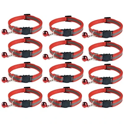 Image of Tafeiya 12x Reflective Design Adjustable Cat Collars More Safety Quick Release Buckle with Bell (Red)