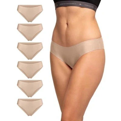 Image of DANISH ENDURANCE 6 Pack Women&#039;s Invisible Bikini Panties, No Show Microfiber Knickers, Sports Briefs Beige M