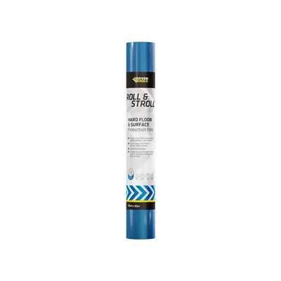 Image of Everbuild Roll &amp; Stroll Hard Surface Protector Self Adhesive Totally Waterproof Transparent Blue 600mm x 25m