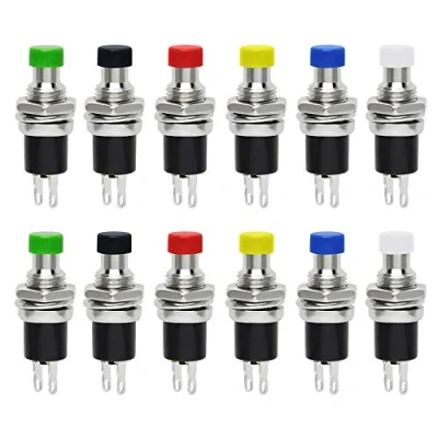 Image of QitinDasen 12Pcs Premium 7mm Mini Momentary Push Button Switch Normal Open, ON/Off 2 Pin SPST Round High Head Switch, Lockless 1A 250V AC (6 Colors)