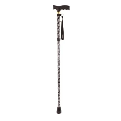 Image of Aidapt Patterned Fold Down Adjustable Height Lightweight Walking Stick with Anti Slip Ferrule Foot to Aid Stability and Confidence when Supplied a Hanging Carry Strap Wood Handle