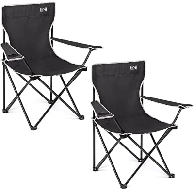 Image of Trail Black Camping Chair Lightweight Folding Cup Holder Carry Bag 100kg Capacity (2 x Chairs)