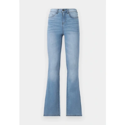 Image of Noisy May Nmsallie Flare Flared Jeans, Women&#039;s, Size: 28x32, Light blue denim