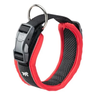 Image of Ferplast Dog Collar GENIUS C20/43, Reflective, Breathable, Adjustable, Quick Release Magnetic Closure, for Medium Size Dogs, Soft Padding, Red