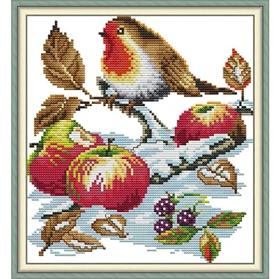 Image of OWN4B Cross Stitch Kits Pre Printed, Bird in The Snow Stamped Pattern 11CT 11.4x13.4 inch DIY Embroidery Kit (Bird)