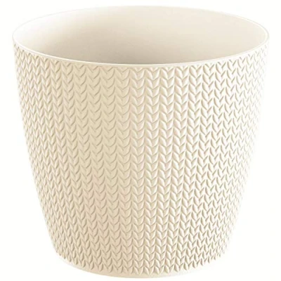 Image of Prosperplast Wheaty Flowerpot Planter Elegant Garden UV Resistant Braid Pattern Plastic 128mm Capacity 1.0L (Creamy)