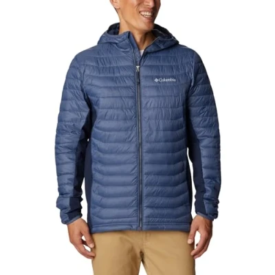 Image of Columbia Powder PASS Hooded Jacket Outdoor jacket, Men&#039;s, Size: Small, Dark mountain/collegiate navy