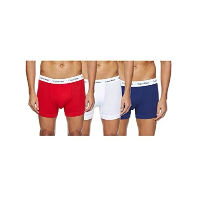 Image of Calvin Klein Men&#039;s Trunk 3pk Trunk, White/Red Ginger/Pyro Blue, M