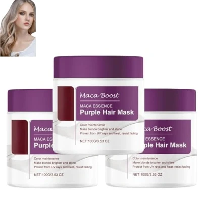 Image of Maca Essence Purple Hair Mask, Collagen Moisturizing Conditioner Neutralizes Brass and Yellow Tones for Blonde &amp; Silver Gray (3pcs)