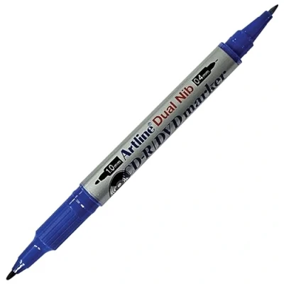 Image of artline Dual Nib Permanent Marker Pens, BLUE, Pack of 1, Fine Point (0.4mm) + Medium (1.0mm), CD DVD Markers, Waterproof Ink, Quick Dry, Writes Most Surfaces