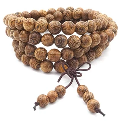 Image of Thajaling 108 Prayer Beads mala Bracelet, Natural Wood Tibetan Buddhist Buddha Meditation Necklace bracelet