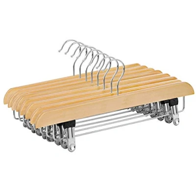 Image of SONGMICS Skirt Hangers, Pack of 8, Solid Wood Trousers with Non Slip Clips for Pants Slacks, Shorts, Natural CRW008 8