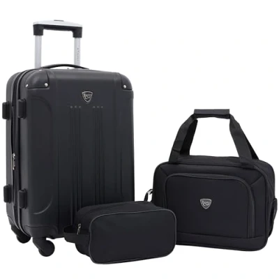 Image of Travelers Club Chicago Hardside Expandable Spinner Luggages, Black, 3 Piece Set, Luggage