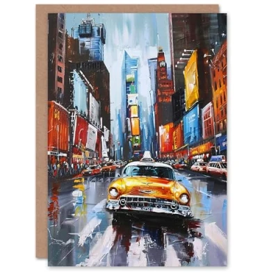 Image of Artery8 Greeting Card New York City Colourful Street Cityscape Taxi Cab Blank For Him Or Her Art Birthday