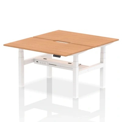 Image of Air B2B 1400x800mm Height Adjustable 2P Bench Desk Scalloped Oak/White
