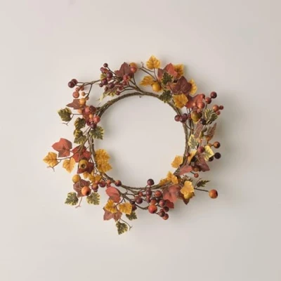 Image of Lights4fun 40cm Artificial Autumn Wreath with Faux Leaves, Pinecones, and Berries Front Door Decoration Indoor &amp; Outdoor Use