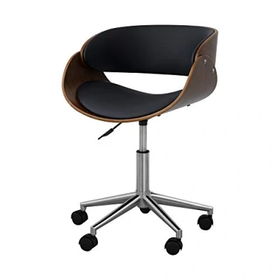 Image of VERSANORA Teamson Home Valeria Padded Office Chair, Swivel Curved Desk Chair with Adjustable Seat Height, Wood &amp; Faux Leather, Black/Brown