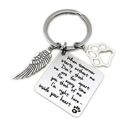 Image of WaggyDogz Pet Loss Keyring Gift When tomorrow starts without me Keychain set RIP, sympathy, memorial. size 6 x 3 cm