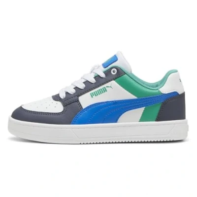 Image of Puma Caven 2.0 Block JR Unisex Trainers for kids, Size: 5.5, White hyperlink blue galactic gray High quality imitation leather