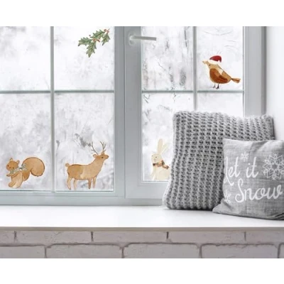 Image of QuoteMyWall Watercolour Woodland Animals Christmas Window Stickers