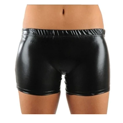 Image of FNA Fashions Girls Kids Metallic PVC Shiny Wet Look Hot Pants Gym Dance Wear Shorts Fancy Dress (Black, 7 8 Years)