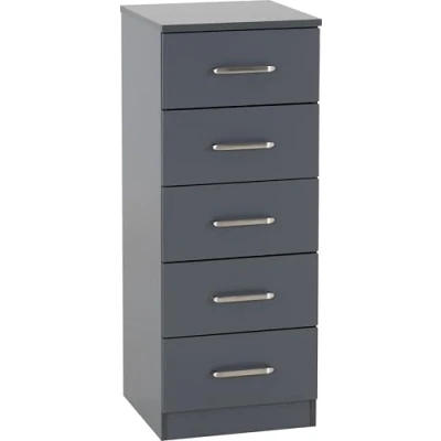 Image of Seconique Dakota 5 Drawer Narrow Chest in Dark Grey