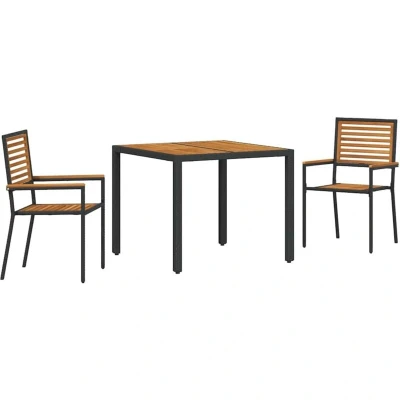 Image of vidaXL 3 Piece Garden Dining Set Black Poly Rattan Acacia
