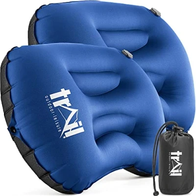 Image of Trail Inflatable Camping Pillow Oversized Ultralight Travel Cushion Neck Lumbar Support with Strap and Bag (2 x Navy Pillows)