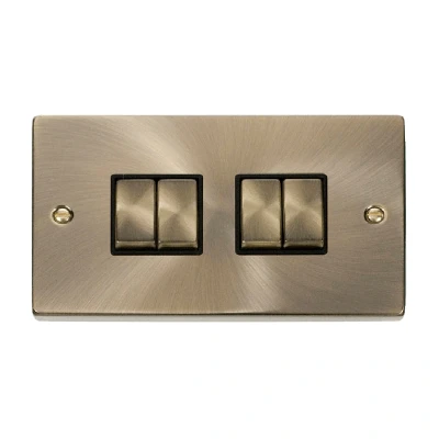 Image of Click Deco 4 Gang 2 Way Ingot 10AX Switch Antique Brass Black Inserts