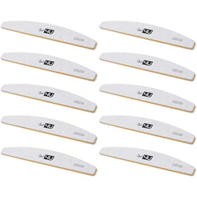Image of Set of 10 pcs Professional Nail Files Half Moon Double Sided Emery Board Nail4U 120/150 grit File Zebra Manicure Pedicure