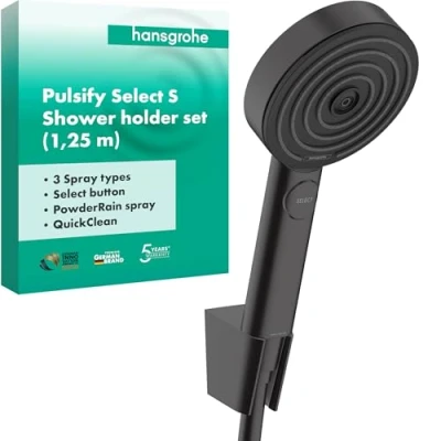 Image of Hansgrohe Shower Set Pulsify Select S, Head with Holder And Hose 1.25 m, Hand 3 Sprays (Relaxation), Matt Black, 24302670