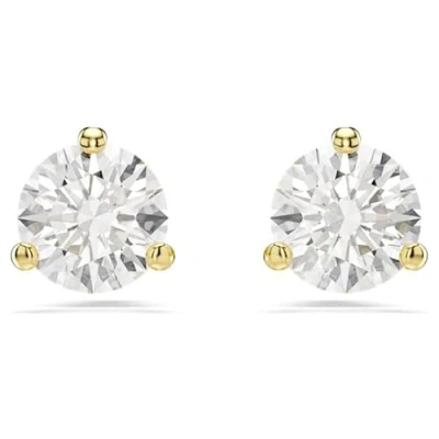 Image of Swarovski Solitaire stud earrings, Round cut, White, Gold tone plated