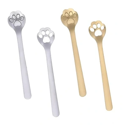 Image of 4 Pcs Cat Paw Spoon Coffee Stainless Steel Teaspoon Sugar Ice Cream Cake Stirring for Dessert Home Kitchen Restaurant