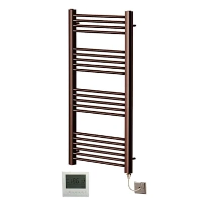Image of Greened House Brushed Bronze Electric Straight Heated Towel Rail Flat Radiator (400mm W x 1200mm H + Timerr/Thermostat)