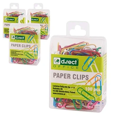 Image of D.RECT Colored Paper Clips 28mm 100 Pieces in Plastic Box Perfect for Office and Home Paper, Documents 12 Boxes