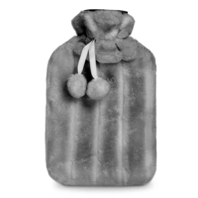 Image of KEPLIN Cosy Hot Water Bottle with Plush Cover &amp; Bobble Relieves Body Aches Pains, Washable Safe Durable Heating Pad Ideal Nights Gifts Large 2L (Grey)