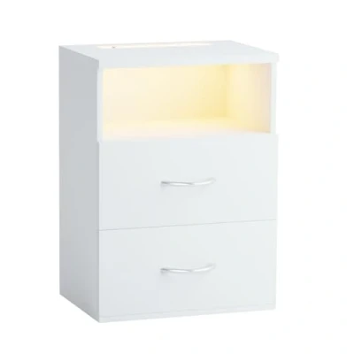 Image of CASARIA® Jamie Bedside Table with Touch LED Lighting Dimmable Light MDF 2 Drawers Suitable for Box Spring Bed Bedroom Living Room Side Cabinet 40x28x55cm White