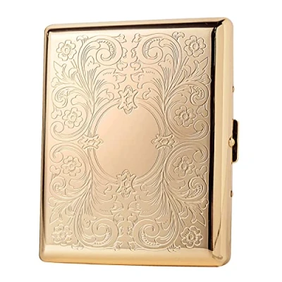 Image of Metal Carry Cigarette Case, Double Sided Spring Clip,Holds 10 100mm Cigarettes (Pattern Gold)