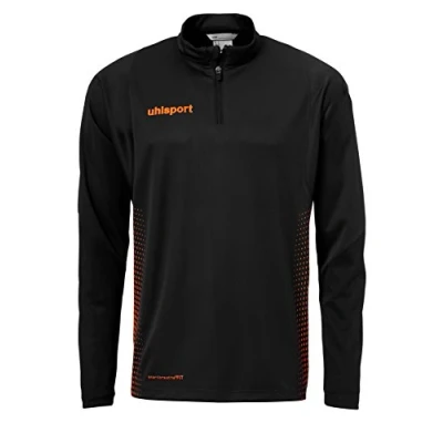 Image of Errea Errep Kids Score 1/4 Zip Top Long Arm Shirt Black/Fluo Orange, 140