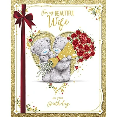 Image of Me to You Tatty Teddy Wife Hand Made Luxury Birthday Card in a Gift Box 8 x 10&quot; Official Collection, Gold